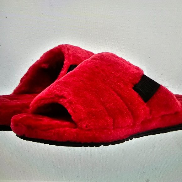 UGG Slides Samba Red Mens M FLUFF YOU Indoor Outdoor Slippers Sandals 12 USA 45 - Picture 1 of 14